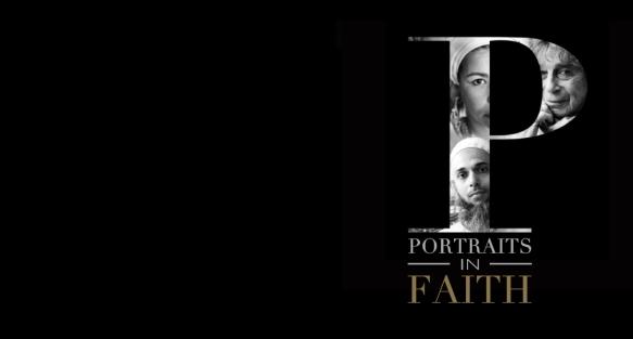 multiracial faces inside a letter P, with "Portraits of Faith" beneath.