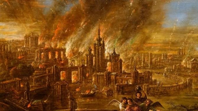 painting of Sodom and Gomorrah burning